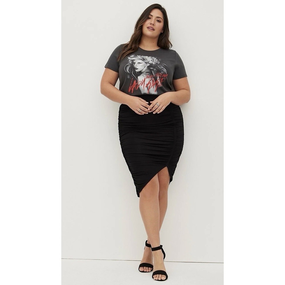 Torrid Side Cinched ruched Midi Pencil Skirt SUPER SOFT Black Size 0 12 Large
